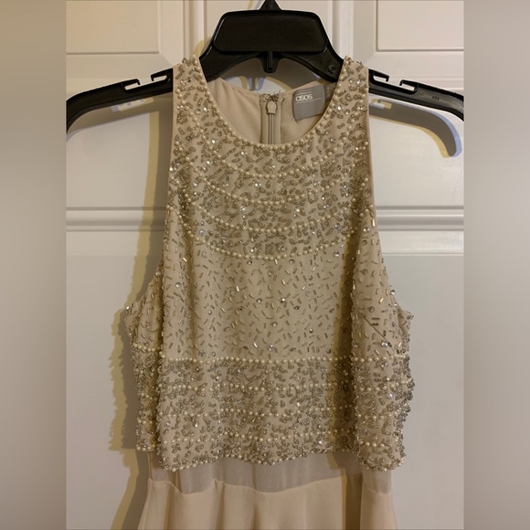 ASOS Embellished Crop Top Beaded Mini‎ Dress Women’s Ivory Beige Size US 4 - Picture 4 of 14